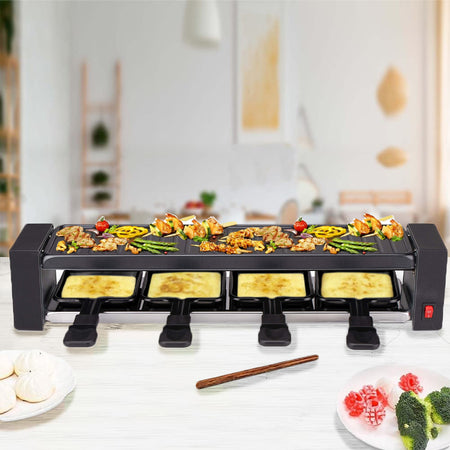 Griglia Raclette Gourmet 800W Piastra Grill Manico Termico Antiustioni 4 Persone