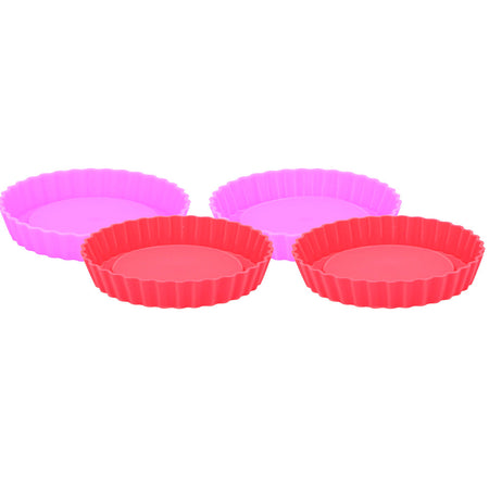 Set 4 Forme di Silicone per Dolci e Torte Salate 12,4 x 2,2 cm Rosa e Rosso