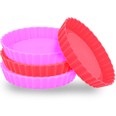 Set 4 Forme di Silicone per Dolci e Torte Salate 12,4 x 2,2 cm Rosa e Rosso