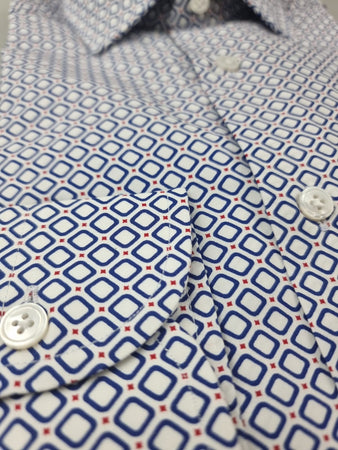 Camicia uomo Bagutta -  Fantasia -  Collo francese - Colore bianco/blu - Slim Moda/Uomo/Abbigliamento/T-shirt polo e camicie/Camicie casual Couture - Sestu, Commerciovirtuoso.it