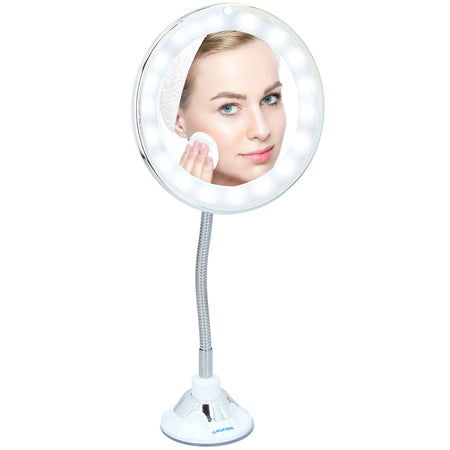 Specchio per Trucco con 20 Led Luminosi Ventosa Manico Flessibile Girevole 360°