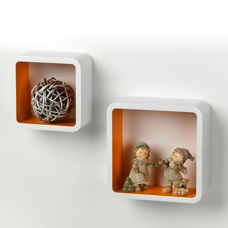 Set 2 mensola in legno stile desing moderno Bianco Arancione 26 x 26 x 10 cm e 20 x 20 x 10 cm Your Self