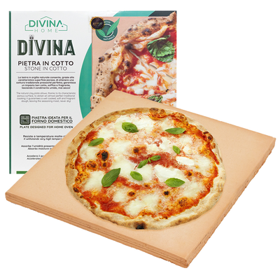 Pietra lastra in cotto argilla per pizza Divina 35x35xh2 cm per forno barbecue
