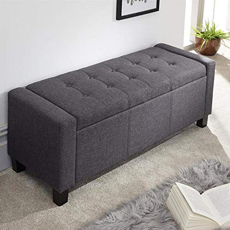 Cassapanca Pouf Contenitore Panca Sgabello Poggiapiedi in Tessuto Grigio Scuro