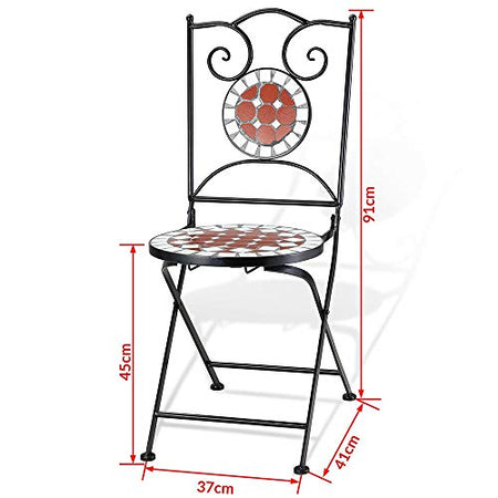 Set Tavolo + Sedie Pieghevoli Mosaico Arredo Esterno Giardino Metallo Terracotta