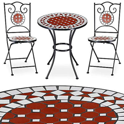 Set Tavolo + Sedie Pieghevoli Mosaico Arredo Esterno Giardino Metallo Terracotta