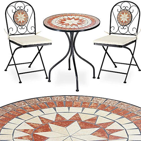 Set Tavolo + Sedie Pieghevoli Mosaico Arredo Esterno Giardino Metall Con Cuscino