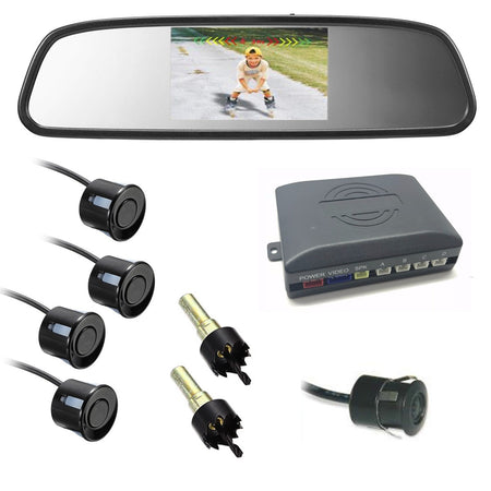 Kit Parcheggio Auto 4 Sensori Neri Telecamera Retromarcia Specchietto  Monitor 