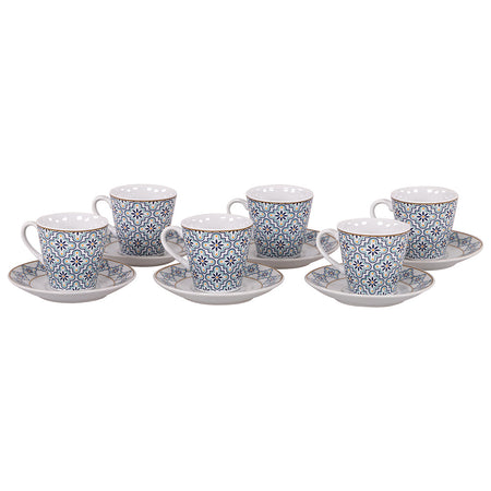 Set 6 Tazzine da Caffè 80CC in Porcellana con Piattini Tazze con Decorazione Blu