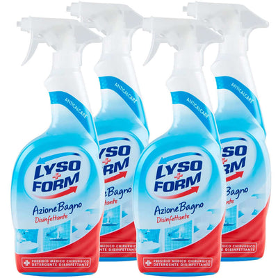 4 x Lysoform Azione Bagno Spray Detergente Disinfettante Anticalcare Promo Pack