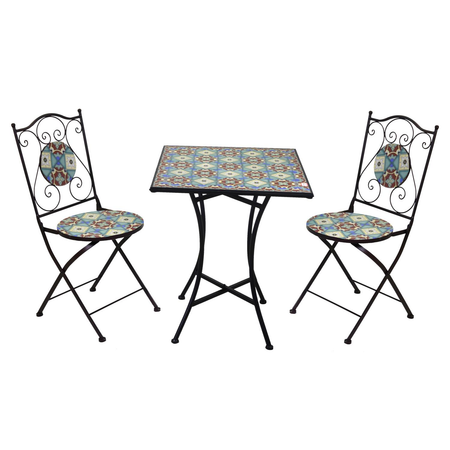Tavolo mosaico metallo messina con due sedie azzurro quadro cm60x60h75 Vacchetti
