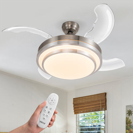 Ventilatore Lampadario da Soffitto 4 Pale richiudibili LED e Telecomando 106 cm
