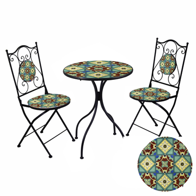 Tavolo mosaico metallo messina tondo con due sedie ø60h75 Vacchetti