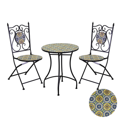 Tavolo mosaico metallo Oristano con 2 sedie tondo cm ø60h71 Vacchetti