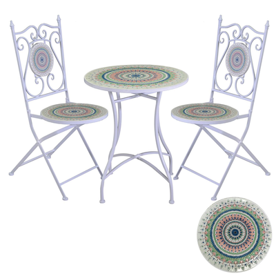 Tavolo mosaico metallo Taormina con 2 sedie tondo cm ø60h71 Vacchetti