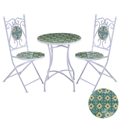 Tavolo mosaico metallo Scilla con 2 sedie tondo cm ø60h71 Vacchetti