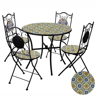 Tavolo mosaico metallo Oristano con 4 sedie tondo cm ø90h76 Vacchetti