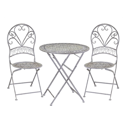 Tavolo metallo Ragusa grigio tondo con 2 sedie pieghevoli cm à¸70h76