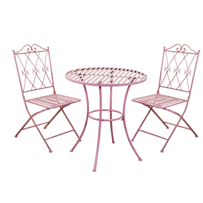 Tavolo metallo Ragusa rosa tondo con 2 sedie pieghevoli cm ø70h75 Vacchetti