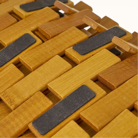 Tappeto per Doccia Vasca da Bagno in Legno Bambù Superficie Antiscivolo 60x42 cm