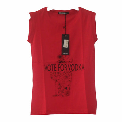 art.jrod-01 I Vote for Vodka Canottiera maglia smanicata donna rosso o nero con stampa J.Rodino art. jrod-01 abbigliamento donna L'Orchidea - Siderno, Commerciovirtuoso.it