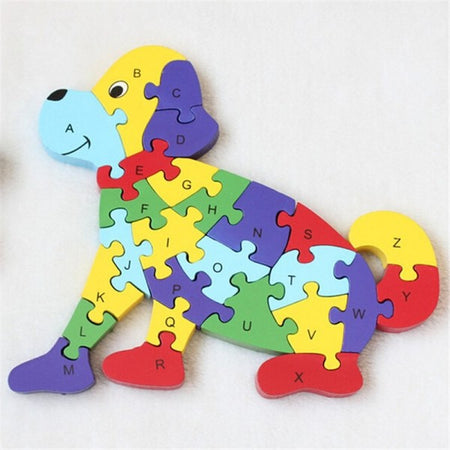 3d Puzzle Legno Forma Di Cane Educativo Lettere Alfabeto Bambini Imparare
