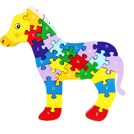3d Puzzle Legno Forma Di Cavallo Educativo Lettere Numeri Bambini Imparare