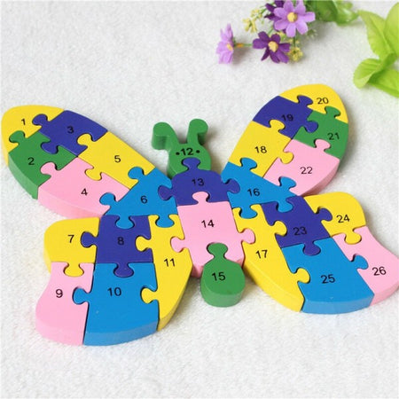 3d Puzzle Legno Forma Di Farfalle Educativo Lettere Numeri Bambini Imparare