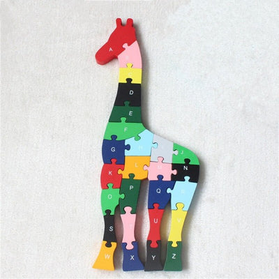 3d Puzzle Legno Forma Di Giraffa Educativo Lettere Numeri Bambini Imparare