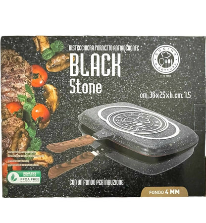 Bistecchiera Fornetto Black Stone In Alluminio Antiaderente Effetto Pietra Con Manici Termoresistenti
