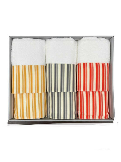 6 asciugamani set 3+3 viso e ospite in 100% puro cotone con elegante decorazione applicata alta qualità