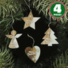 4 Appendini Natale In Legno Ovatta Forma Stella Albero Angelo Cuore Con Scritta Merry Christmas