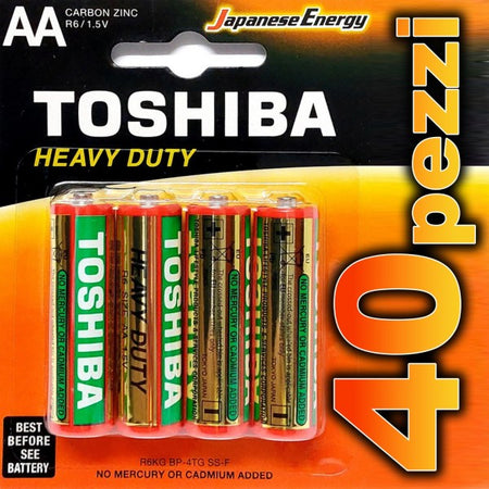 40 Pezzi Batterie Stilo Aa Pile Alkaline Confezione Risparmio Toshiba R6  1.5 V - commercioVirtuoso.it