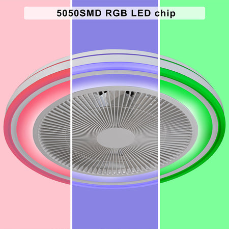 Ventilatore a Soffitto con Lampada Plafoniera LED 3 Velocità Luce RGB 80W Timer