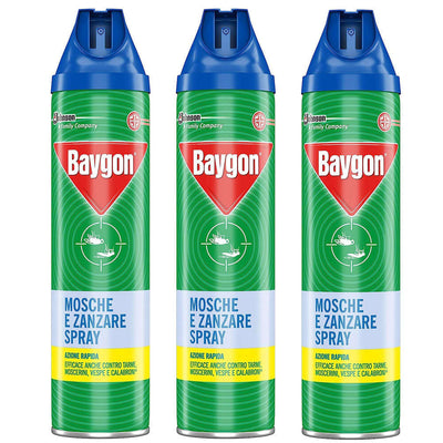 3 x Baygon Mosche e Zanzare Azione Rapida Promo Pack 3 Insetticida Spray 400ml