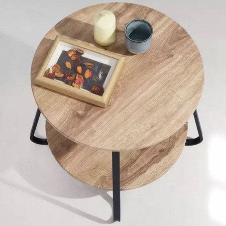 Tavolino Tavolo Moderno Design Rotondo Struttura Nera Piano Tortora Salvaspazio