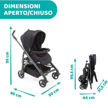 Chicco Passeggino Trio LOVE Up 3in 1 Leggero Chiusura Compatta Portata 18kg Nero