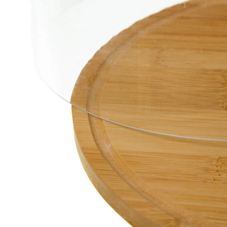 Portaformaggio Vassoio Portata Rotondo Bambù Cupola Contenitore Plastica 28x9cm