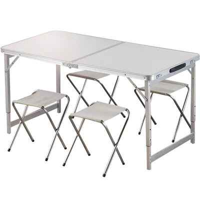 Set Tavolo Pieghevole con 4 Sedie Bianco da Campeggio Picnic Giardino Portatile