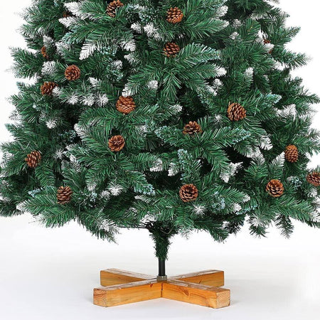 Albero Di Natale Innevato King Premium 210cm 1178 Rami con Pigne e Base Legno