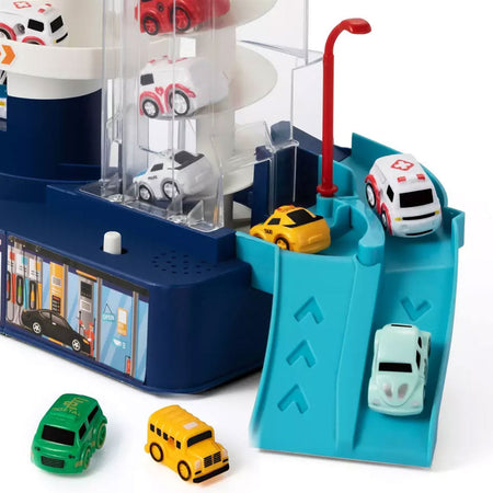 Garage Giocattolo a 3 Livello per Bambini con Rampa Auto e Ascensore Manuale