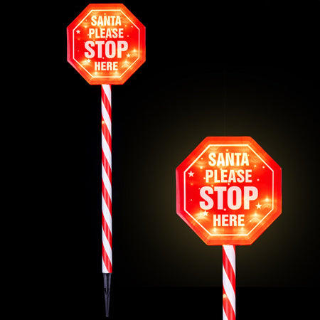 Cartello Led Stop Santa Decorazione Natale Segnale Natalizio Esterno a Batterie