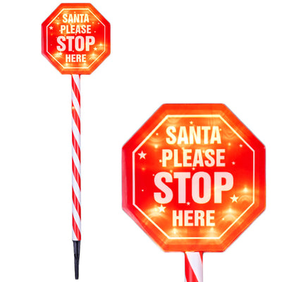 Cartello Led Stop Santa Decorazione Natale Segnale Natalizio Esterno a Batterie