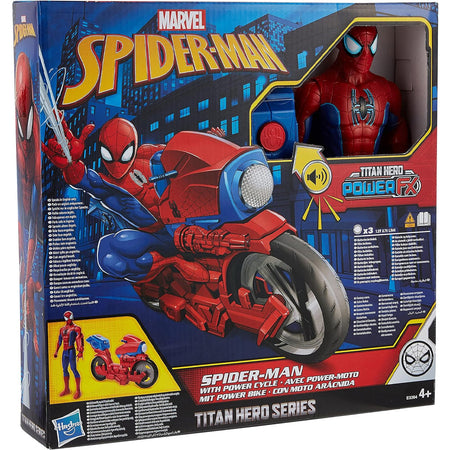 Spiderman Titan Power con Moto Action Figure 30 cm con Luci e Suoni Idea Regalo