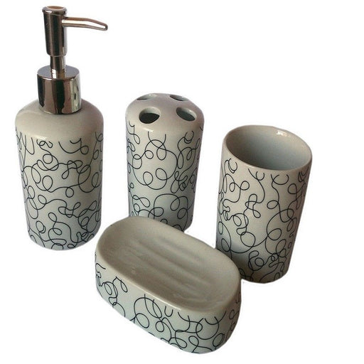 Set 4 Pz Accessori Bagno In Ceramica Da Appoggio Design Moderno Fantasia -  commercioVirtuoso.it