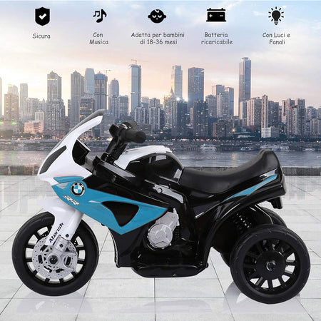 Moto Elettrica per Bambini BMW Motocicletta Gioco Luci e Suoni Blu Idea Regalo