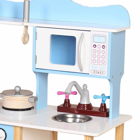 Cucina in legno Giocattolo Bambini con Pentole e Accessori Gioco Blu 60x30x85cm