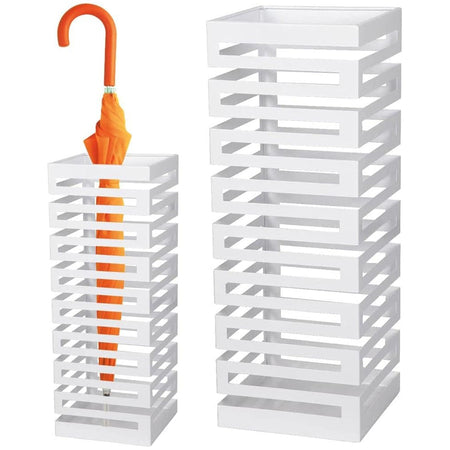 Portaombrelli in Metallo Design Moderno Porta Ombrelli Quadrato Stand Bianco