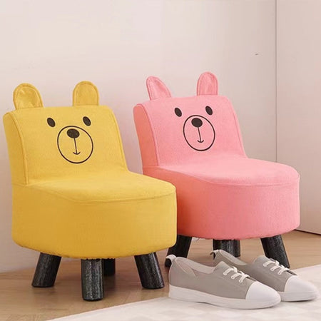 Sedia per Bambini Poltrona Design Orsetto Poggiapiedi Sgabello Morbido Giallo