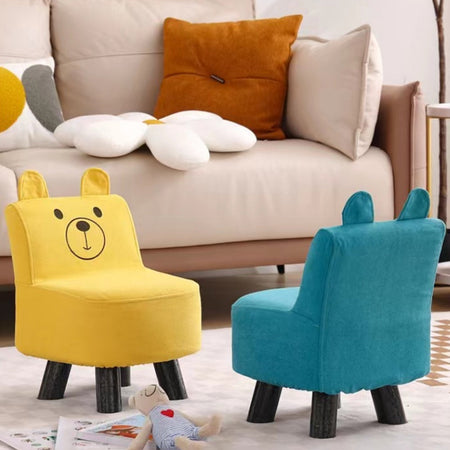 Sedia per Bambini Poltrona Design Orsetto Poggiapiedi Sgabello Morbido Giallo